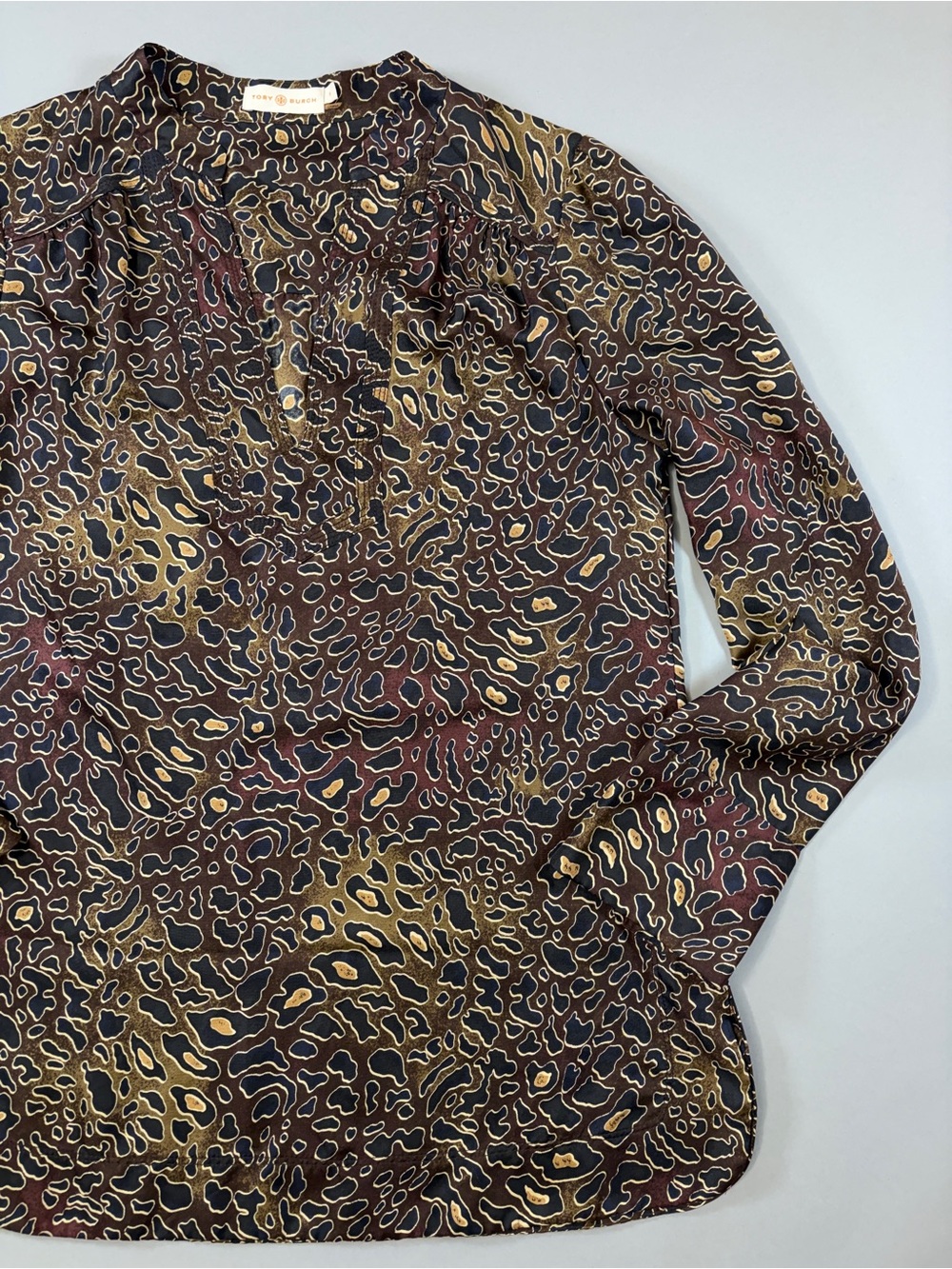 Tory Burch Jayden / Whitfields 100% Silk Abstract Leopard Print Tunic Blouse